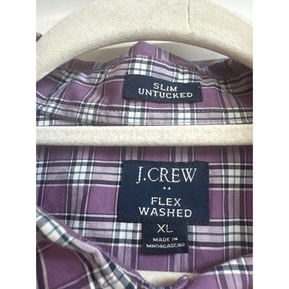 J. Crew Factory Men Slim Fit Flex Wash Purple and White Plaid Collar Button Down - Picture 2 of 7